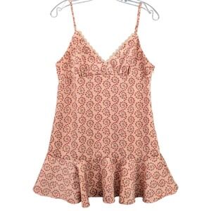 Urban Outfitters Slip Dress Women Coquette Satin Pink Floral Lace Babydoll Sz L